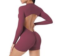 SEAUR High Impact Workout Bodysuit Women's Backless Hollow Out Jumpsuit Booty Lifting Moisture Wicking for Gym HIIT Yoga Pilates Red L
