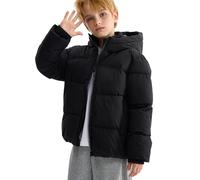 SEAUR Kids Boys Girls Winter Jacket Hooded Zip Up Windproof Overcoat with Pockets Warm Outerwear for Cold Days Black 6-7 Years