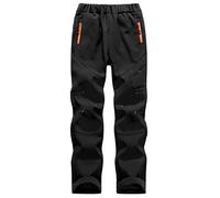 SEAUR Kids Hiking Trousers Waterproof Winter Trousers with Zip-up Side Pockets Windproof Cargo Pants for Running Climbing Ski Black 9-10 Years (L)
