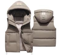 SEAUR Kids Hooded Gilet Boys Winter Vest Coat Toddler Sleeveless Jacket Outerwear Waistcoat Solid Color Puffer Jacket Warm Khaki 8-9 Years