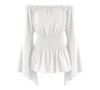 SEAUR Ladies Renaissance Traditional Blouse Medieval Trumpet Sleeve Long Sleeve Shirt Viking Pirate Top Festival White M