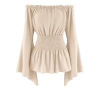 SEAUR Ladies Victorian Ruffle Blouse Off Shoulder Elegant Sexy Vintage Viking Pirate Top Festival Yellow S