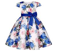 SEAUR Little Girls 7-8 Years Princess Dress Special Occasion Formal Gowns Cute Pageant Wedding Party Dresses with Bowknot for Thanksgiving Blue