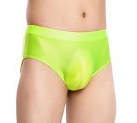 SEAUR Men Metallic See Through Briefs Silky Shiny Pouch Underwear See Through Sheer Seamless Underwear Glossy Bulge Hipster Briefs Green XXL