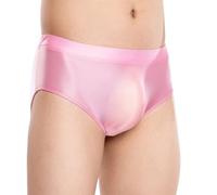 SEAUR Men See Through Briefs Metallic Pouch Underwear Shiny Bulge Seamless Underwear Silky Sheer Underpants Pink L