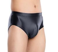 SEAUR Men See Through Panties Silky Sheer Underwear Breathable Shiny Pouch Briefs Transparent Pouch Low Rise Underwear Metallic Glossy Underpants Black M