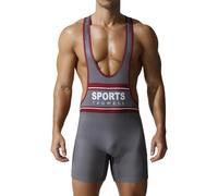 SEAUR Men's Competition Fit Wrestling Singlet Trunks with Gusseted High Density One-Piece for Grappling Tournaments BJJ Gi Training Grey L