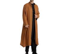 SEAUR Men's Elegant Arabic Dubai Thobe Arabic Dress Embroidery Modest Islamic Garb Full-Length Thobe for Men Celebrating Eid Arab Dress with Gold Embroidery Brown XXL