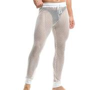 SEAUR Men's Fishnet Legging Pants Sexy Mesh Underwear Transparent Lounge Trousers with Drawstring Muscle Fitted Long Pants Breathable Compression Tight Club White