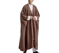 SEAUR Men's Muslim Vegetarian Robe Solid Cardigan Tunic Bisht Cloak Islamic Ramadan Kaftan Outerwear Arabian Long Sleeve Thobe Grey XL