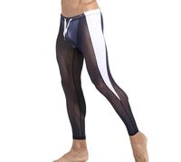 SEAUR Men's See Through Sheer Long Pants Pajamas Trousers Low Rise Elastic Waistband Bottoms Transparent Cool Dry Compression Tights Navy Blue M