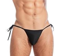 SEAUR Mens Sexy Bikini Briefs Low Rise Hip Thong Swimsuit Tie Side G String T Back Thongs Briefs Adjustable Underwears Black M