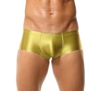 SEAUR Men's Sexy Checky Underwear Solid Color Boxer Briefs See Through Oil Glossy Trunks Underpants Sexy Low Rise Short Soft Stretch Panties Green S