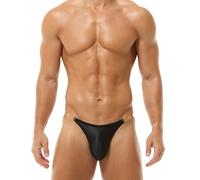 SEAUR Men's Sexy Ice Silk Bikini Briefs Comfort Fit Stretch Panties Moisture-Control Active Briefs Low Rise Bulge Pouch Underwear with Clear Strap Black L