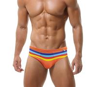 SEAUR - Mens Swimming Briefs with Removable Pad Mini Bikini Swimwear Beachwear Swim Shorts Trunks Sport Pattern Swimsuit Quick Dry for Summer Surf Beach - L - Orange