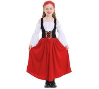 SEAUR - Oktoberfest Outfit Girls Medieval Girdle Skirt Kid Bavarian Dirndl Dresse Medieval Princess Renaissance Dress Maid Dress 14-16 Years Red