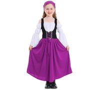 SEAUR - Oktoberfest Outfit Girls Medieval Girdle Skirt Kid Bavarian Dirndl Dresse Medieval Princess Renaissance Dress Maid Dress 14-16 Years Purple