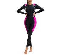 SEAUR One Piece Full Body Swimwear for Women UPF 50+ Zipper Rash Guard Beach Surfing Swimsuit Training Athletic Color Block Bathing Suit Black Pink M