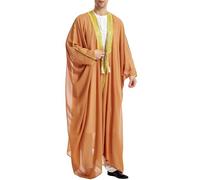 SEAUR Outer Cape Arabic Ramadan Middle East Ethnic V Neck Long Sleeve Abaya Robe Casual Kaftan Outer Cloak Men's Muslim Clothing Camel XL