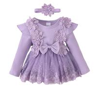 SEAUR Princess Dress Baby Girl Purple Party Dress Baby Born Flower Dress Summer Dress Unisex Newborn Clothes Summer 3-6 M