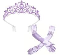 SEAUR Princess Tiara Crown with Satin Gloves Set Crystal Headpiece for Graduation Prom and Party Photo Props,Purple