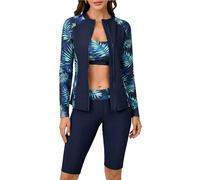 SEAUR Rash Guard for Women 3 Piece Swimsuits Floral Printed Long Sleeve Bathing Suit 50+ UPF Sun Protecion Swim Shirt with Bra High Waist Swimming Boyshorts Navy Blue L 2026