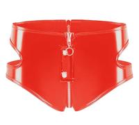 SEAUR Sexy Women's Faux Leather Low Waist Pants with Zip Side Waist Cut Out Party Wear for Valentine's Day Celebrations Pu Leather Low Waist Metallic Pvc Leather Shorts Red XL