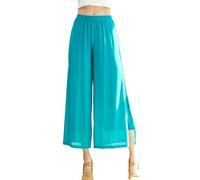 SEAUR Side Slit Chiffon Lightweight Material Palazzo Pants Women Elastic Waist Wide Leg Jazz Tango Ballroom Dance Flowy Performance Trousers Blue M