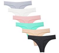 SEAUR Six Pack Women Knickers Solid Plain Cheeky T Back Sexy Seamless Breathable Soft Lightweight Plus Size Ladies Bikini Briefs Black Nude Grey Pink Green White L