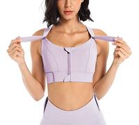 SEAUR Sport Bra Fixed Breast Pads Zip Front Women Bra with Adjustable Shoulder Straps Cross Back Support Gym Bra Prevent Breast Shaking Purple 4XL