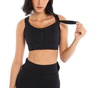 SEAUR Sport Bra Fixed Breast Pads Zip Front Women Bra with Adjustable Shoulder Straps Cross Back Support Gym Bra Prevent Breast Shaking Black 1 XL