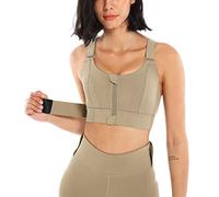 SEAUR Sport Bra Fixed Breast Pads Zip Front Women Bra with Adjustable Shoulder Straps Cross Back Support Gym Bra Prevent Breast Shaking Green 1 XL