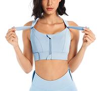 SEAUR Sport Bra Fixed Breast Pads Zip Front Women Bra with Adjustable Shoulder Straps Cross Back Support Gym Bra Prevent Breast Shaking Blue 5XL