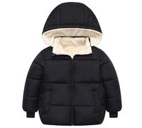 SEAUR Toddler Down Jacket Zippered Kids Winter Coat with Side Pockets Hooded Kids Outerwear Fleece Lined Puffer Jacket Black 2-3 Years (100cm)
