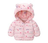 SEAUR Unisex Baby Hooded Padded Jackets Packable Lightweight Pink Winter Coat Toddler Windproof Bear Ear 12-18 Months