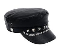 SEAUR Unisex Gothic Vintage Beret Faux Leather Punk Metal Studded Flat Cap Duckbill Hat Rivet Genuine Biker Rocker for Dark Retro Men Women
