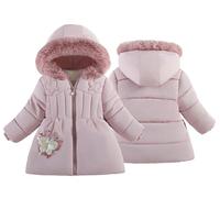 SEAUR Warm Jacket Girls Light Puffer Coat Pink Thick Winter Coats Girls Padded Overcoat Outerwear Kids Hooded Jacket 2-3 Y