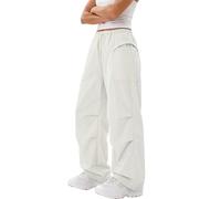 SEAUR Waterproof Hiking Trousers Women Parachute Cargo Trousers Baggy Trousers for Women Quick Dry Moisture Wicking Trousers Elastic Cuffs for Hiking Travel Cream M