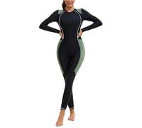 SEAUR Women Long Sleeve Swimsuit Color Block One Piece Modest Rash Guard Zipper Athletic Bathing Suit UPF 50+ Sun Protection Swimwear Black Green XL