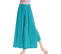 SEAUR Women's Classical Dance Trousers Loose Straight Thin Mesh Practice Wide Leg Modern, Blue, S