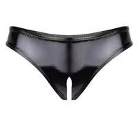 SEAUR Women's High Gloss Open Crotch Pvc Patent Leather Sexy Triangle Short Shorts Playful Sexy Designs Edgy Clubwear Outfits Pu Leather Black XS