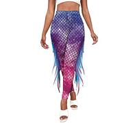 SEAUR Womens Leggings Stretch Shiny Mermaid Ankle Leggings Fish Scales Print Tight Pants Soft Elastic Waist Carnival Hipster Trousers for Ladies