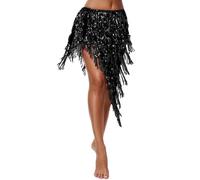 SEAUR Women's Oriental Dance Belt Sequin Scarf Belly Dance Hip Scarf Tassel for Rumba Samba Chacha, Black, One Size