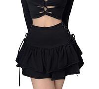 SEAUR - Women's Punk Skirt Mini Pleated Skirt Y2K Gothic A-line Skirt Black Steampunk Skirt Short Skater Skirt Cosplay Party Club High Waist Belt