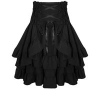 SEAUR Women's Renaissance Gothic Steampunk Victorian Pirate Medieval Skirt - Ruffled A-Line Vintage Punk High Waist Black L