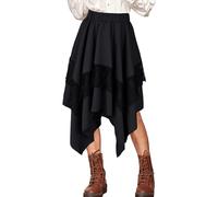 SEAUR Women's Renaissance Maxi Skirt High Waist Lace Skirt Fairy Costume Ruffled Hem Pirate for Holiday Beach Black XL