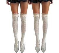 SEAUR Women's Retro Lace Over-the-Knee Socks 2-Pack Elegant Floral Pattern Thigh High Stockings for Boots Dress Multiple Colors