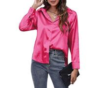 SEAUR Women's Satin Blouses Long Sleeve Shirts Button Down Casual Tops Silk Shirts Ladies XXL Rose