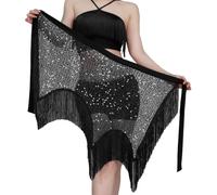 SEAUR Women's Sexy Sparkly Tassel Belly Dance Hip Scarf Adjustable Sequin Fringe Latin Dance Skirt for Festival Rave Waist Chain Black