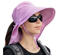 SEAUR Womens Sun Hat Summer UV Protection Wide Brim Breathable Bucket Cap Neck Flap Ladies UPF 50 Safari Gardening Walking Fishing Hat with Adjustable Chin Strap Purple